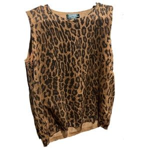 Ralph Lauren Leopard Print Silk Nylon Knit Sleeveless Top Small